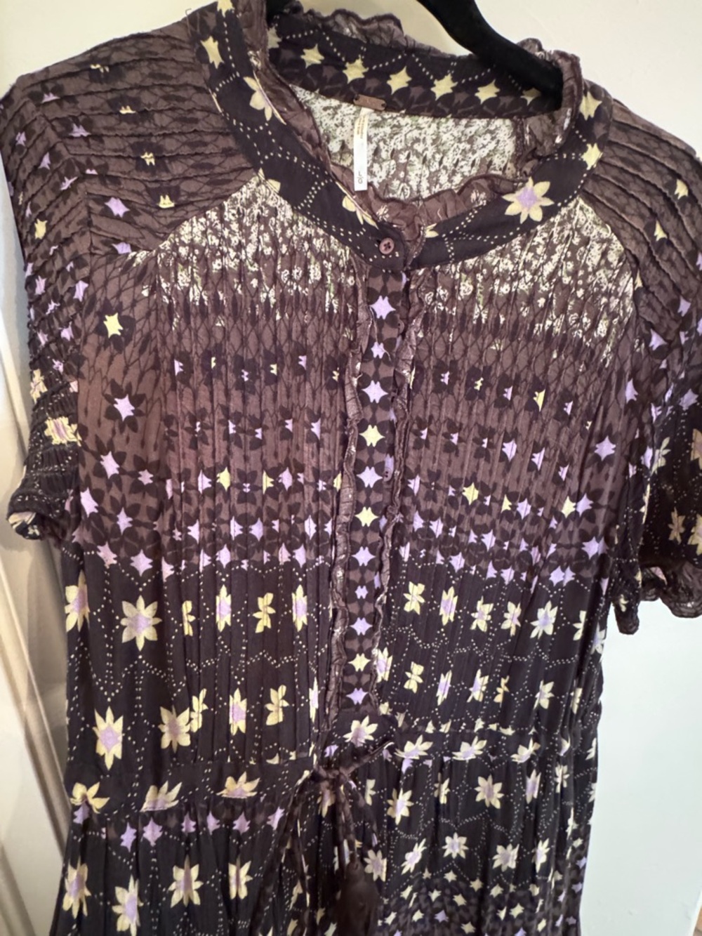 Free People-Black and Lilac Floral Smocked Midi Dress